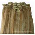 Hot selling wholesale double drawn virgin remy human hair extention 120g clip in hair